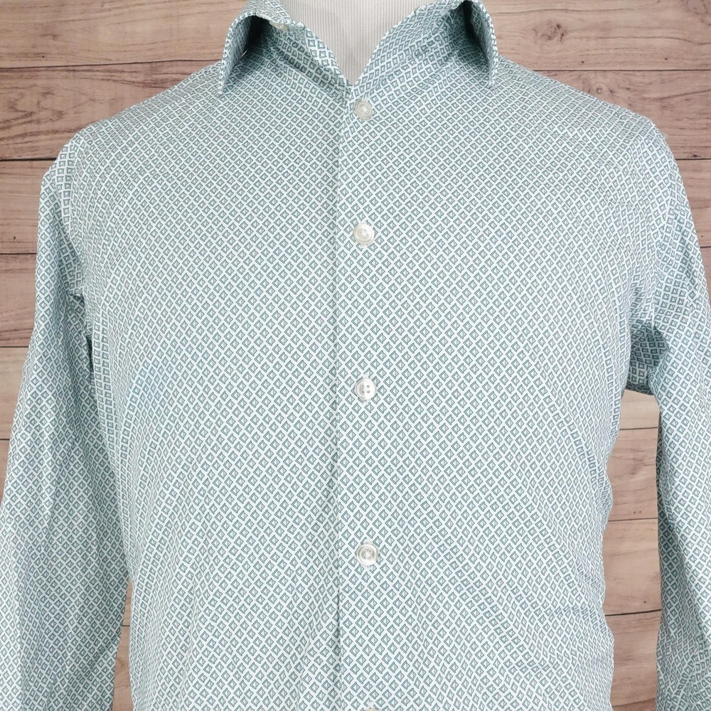 APT 9 Shirt Mens Medium Green Geometric Print Long Sleeve Button Front‎ Casual